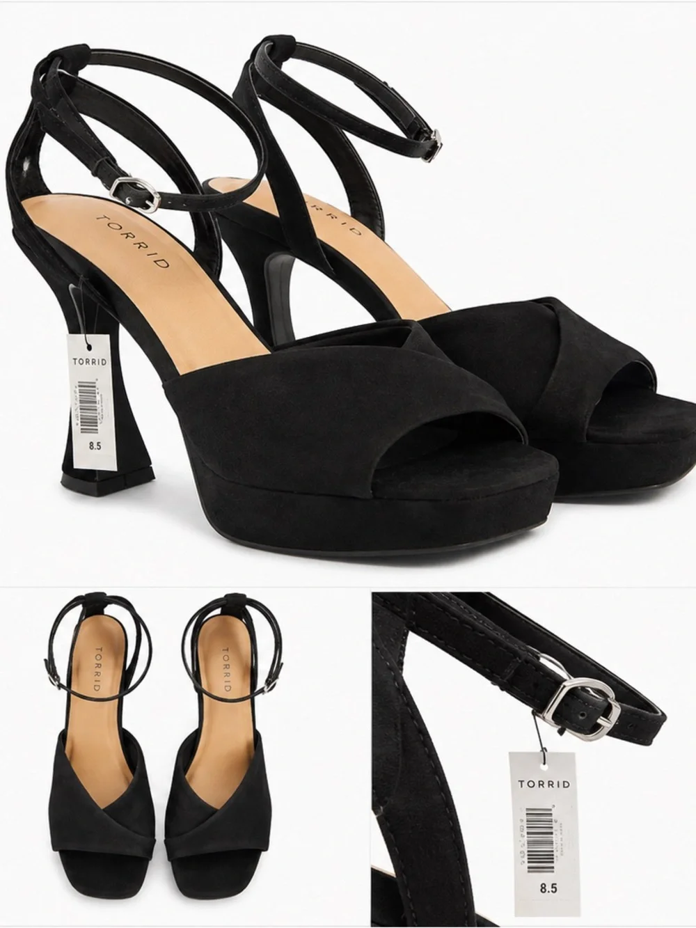 torrid Black Suede Platform Peep-Toe Ankle Strap Heels